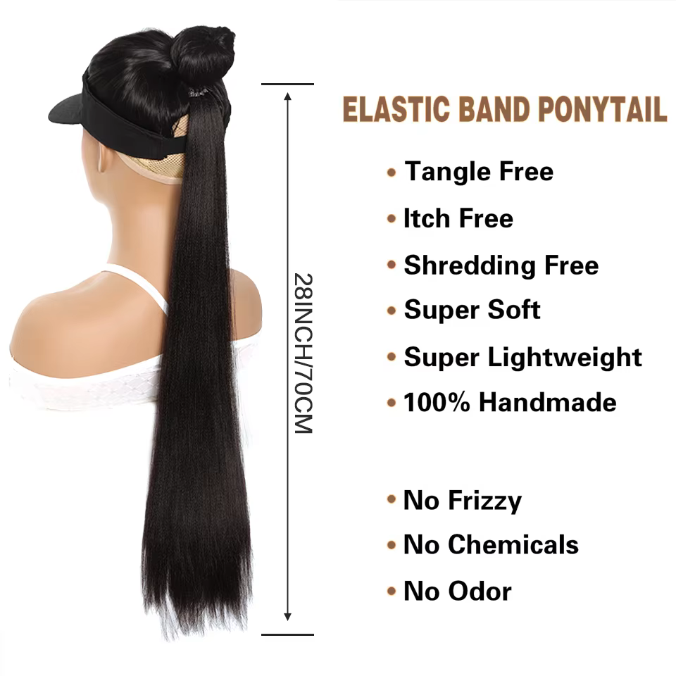 Queue de cheval droite synthétique de 28 pouces avec Extensions de cheveux élastiques à la mode pour un usage quotidien