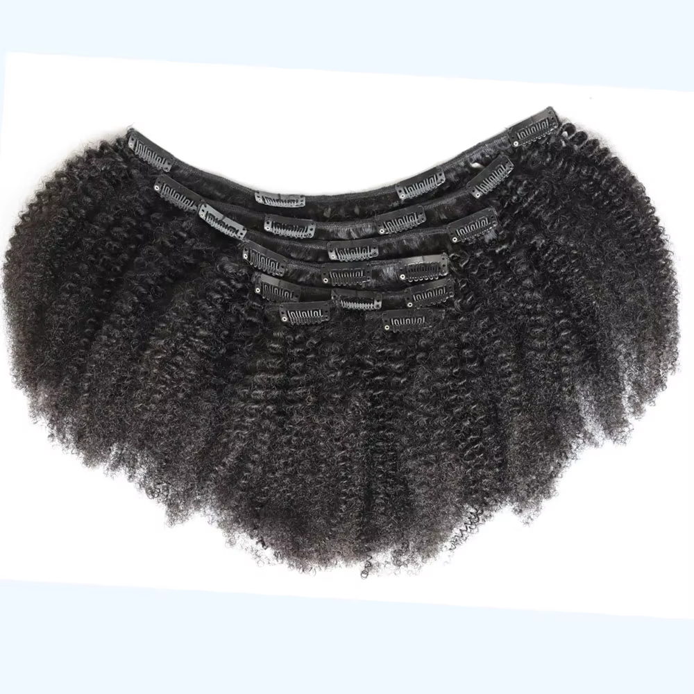 KPLYGDG réel 4C Afro crépus bouclés Extensions de cheveux humains Clips en naturel noir vierge Remy pince dans