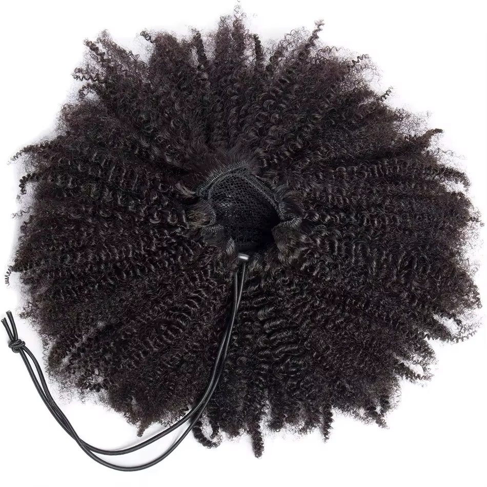 Extension de queue de cheval à clipser en cheveux humains mongols Remy, bouclés afro crépus, à enrouler, pour femmes noires