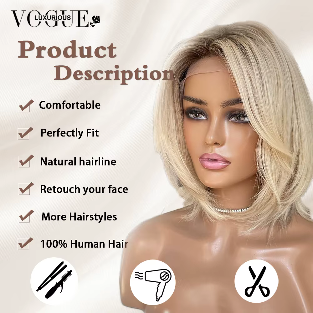 LUX VOGUE crépuscule sable or Balayage couleur 100% perruque de cheveux humains couche 260% densité Salon qualité 13x6