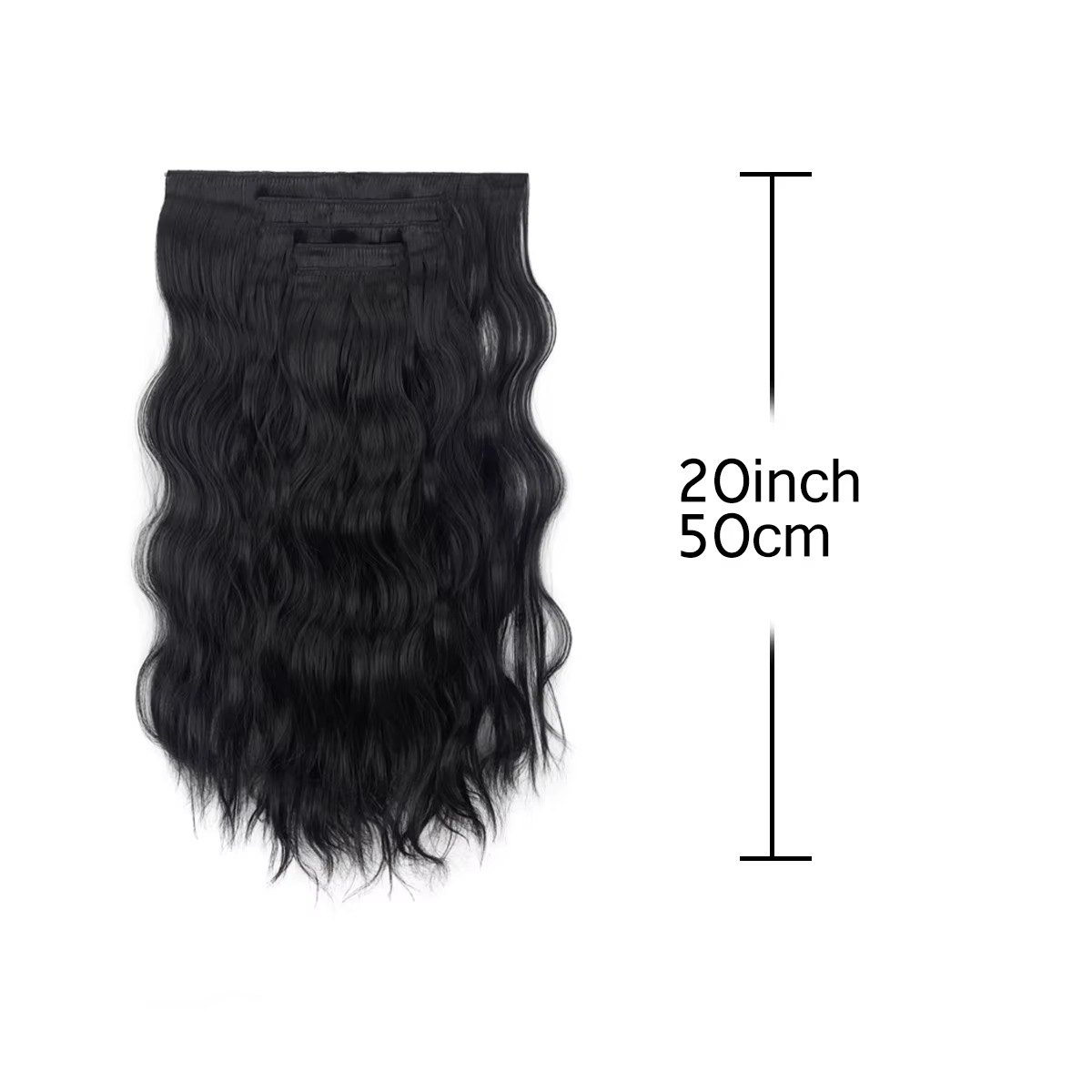 Extension capillaire synthétique longue bouclée noire résistante à la chaleur, 20 pouces, 5 pièces/ensemble, postiche pour femmes 