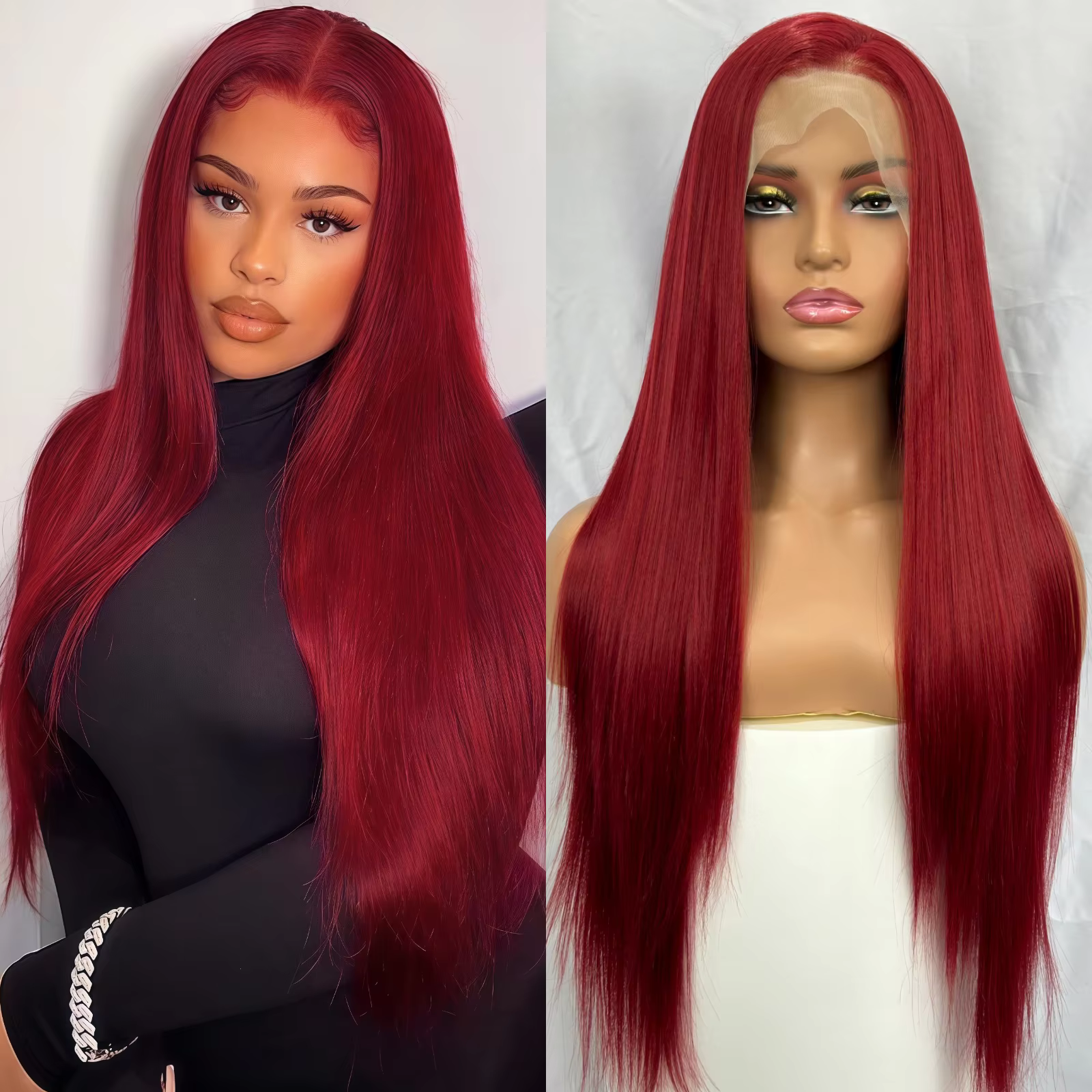 Perruque Lace Front Wig synthétique bordeaux 99J