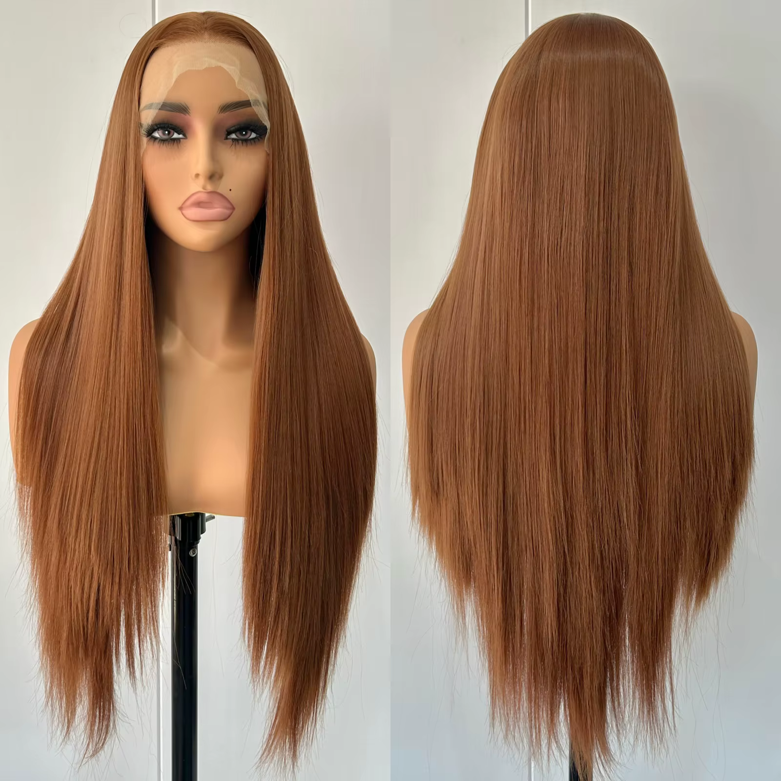 Perruque Synthétique Longue et Soyeuse de Couleur Brun Clair