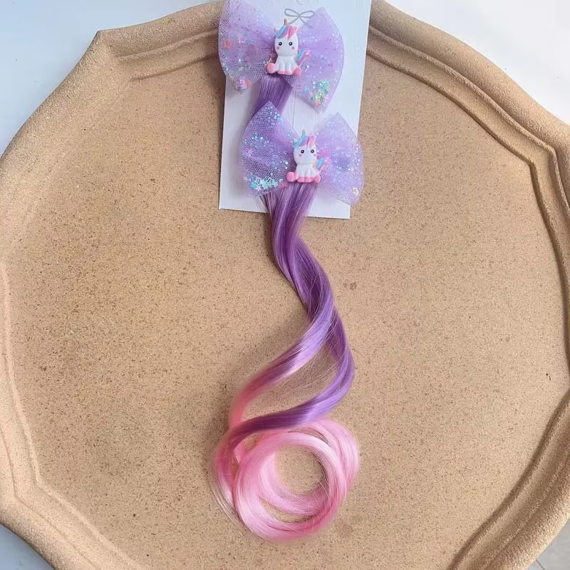 2 pièces nouvelle belle princesse arc-en-ciel licorne perruque filles épingles à cheveux chapeaux pour enfants pinces