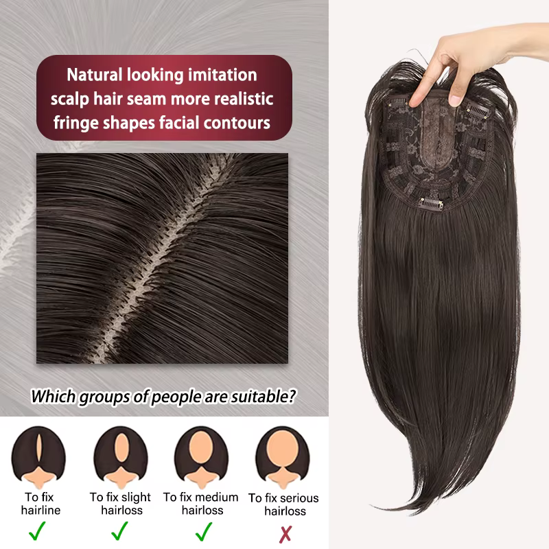 Topper synthétique pour cheveux raides 50 cm | Haut de la couverture de la tête