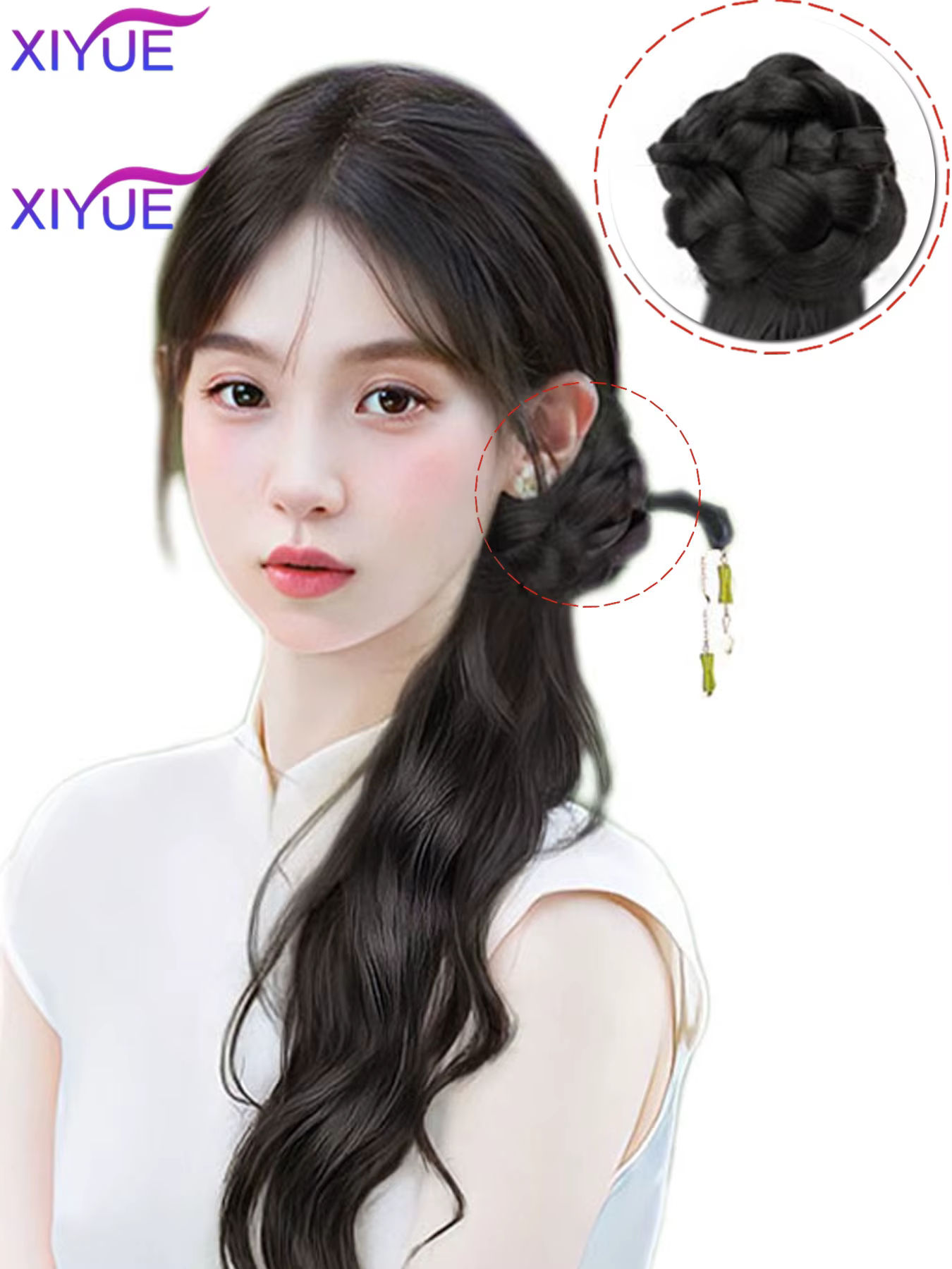 Synthétique nouveau Style chinois pince à griffes longue queue de cheval bouclée naturel moelleux peut être attaché