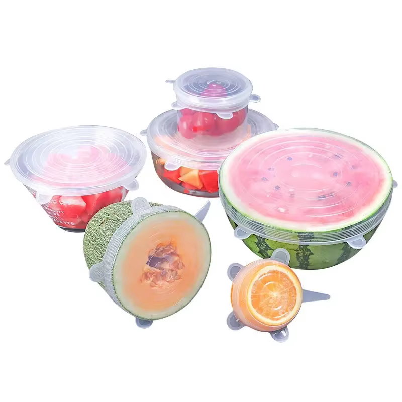 Juste en silicone réutilisable et durable pour les restes d'aliments frais, bol de batterie de cuisine lavable, conservation des aliments au micro-ondes, 6 pièces