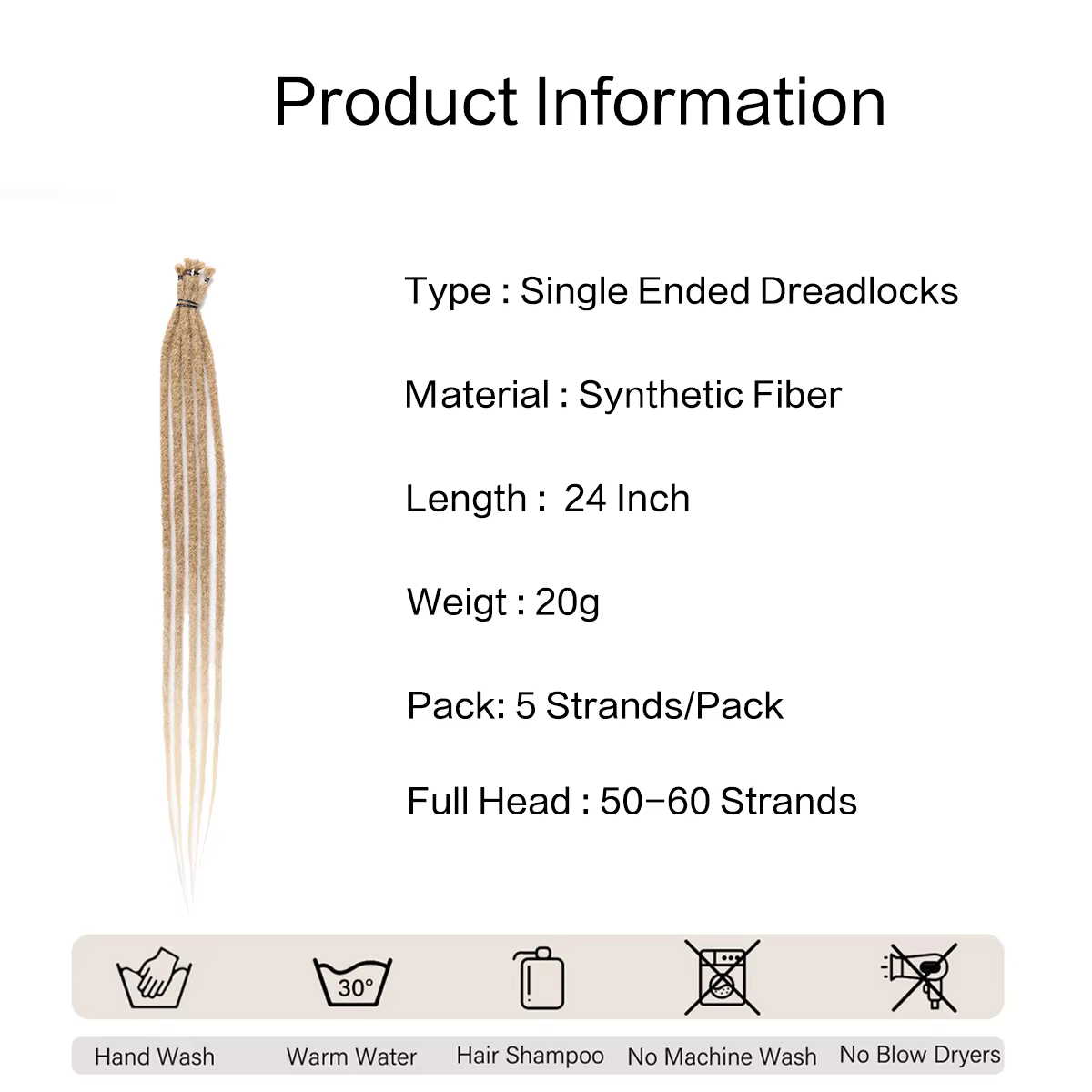 Extensions de Dreadlock synthétiques de 24 pouces