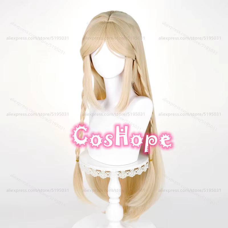 Cartethyia Cosplay perruque avec oreilles 90 cm de Long pré tressé lin doré