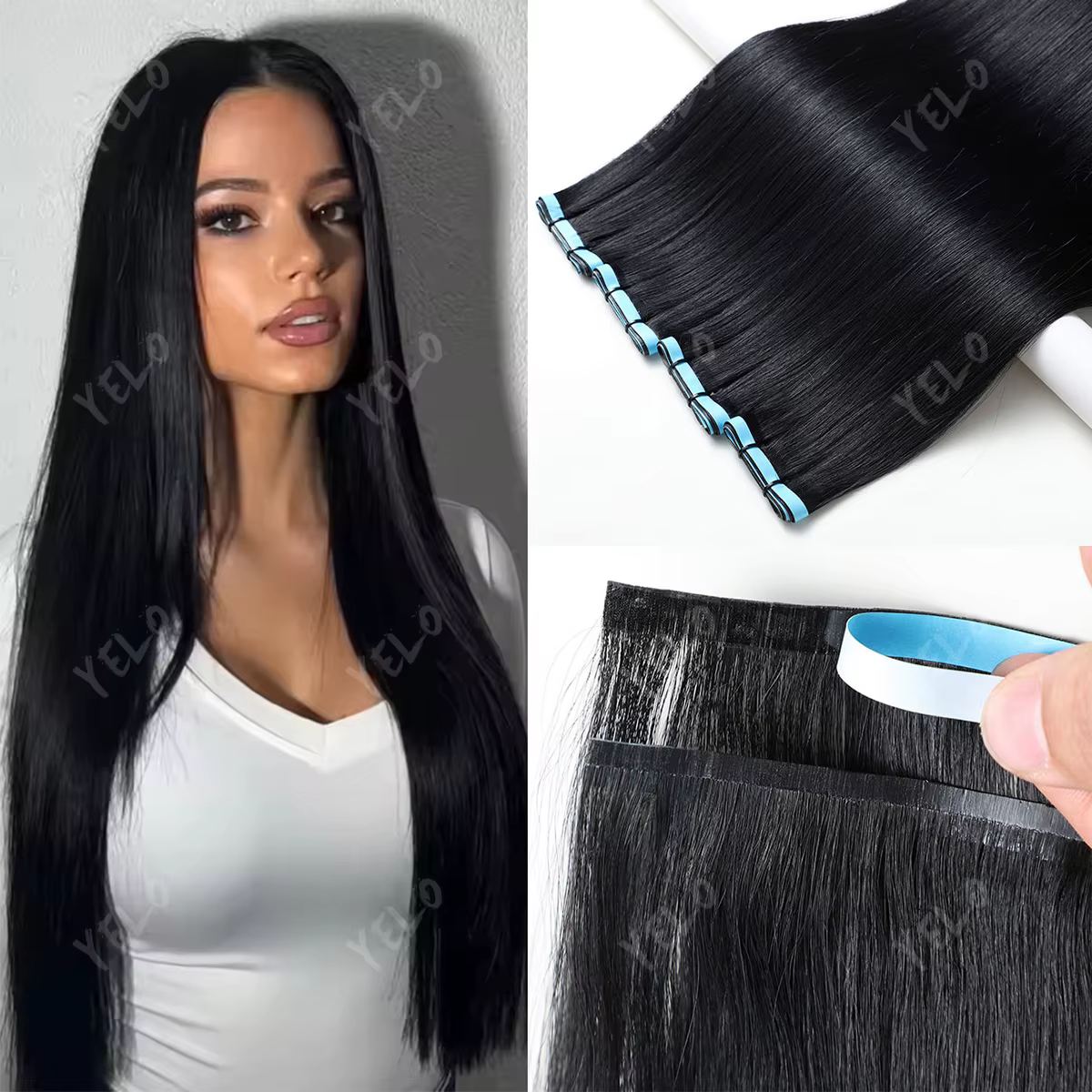 Extensions de cheveux à bandes adhésives 100% cheveux humains Remy lisses 50g une pièce 80cm de large pour une qualité professionnelle en salon