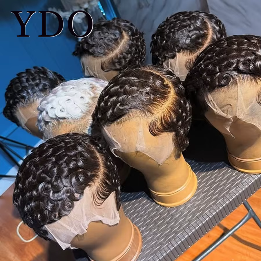 Chioma bouclés Pixie sans colle 4x4 HD dentelle fermeture perruque 13X4 HD pleine frontale
