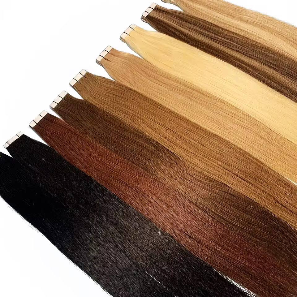 Extensions de cheveux humains lisses à bandes adhésives