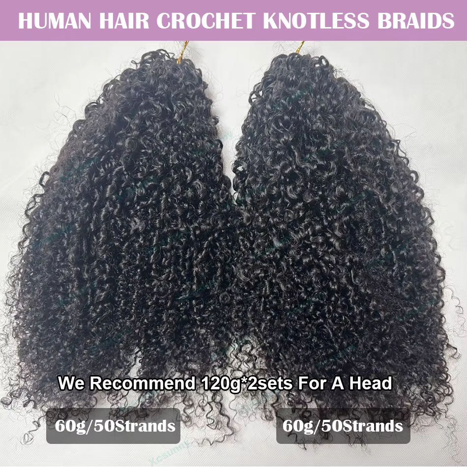 K ​ Inky bouclés Crochet Extensions de cheveux humains Afro crépus pré-séparés sans noeuds