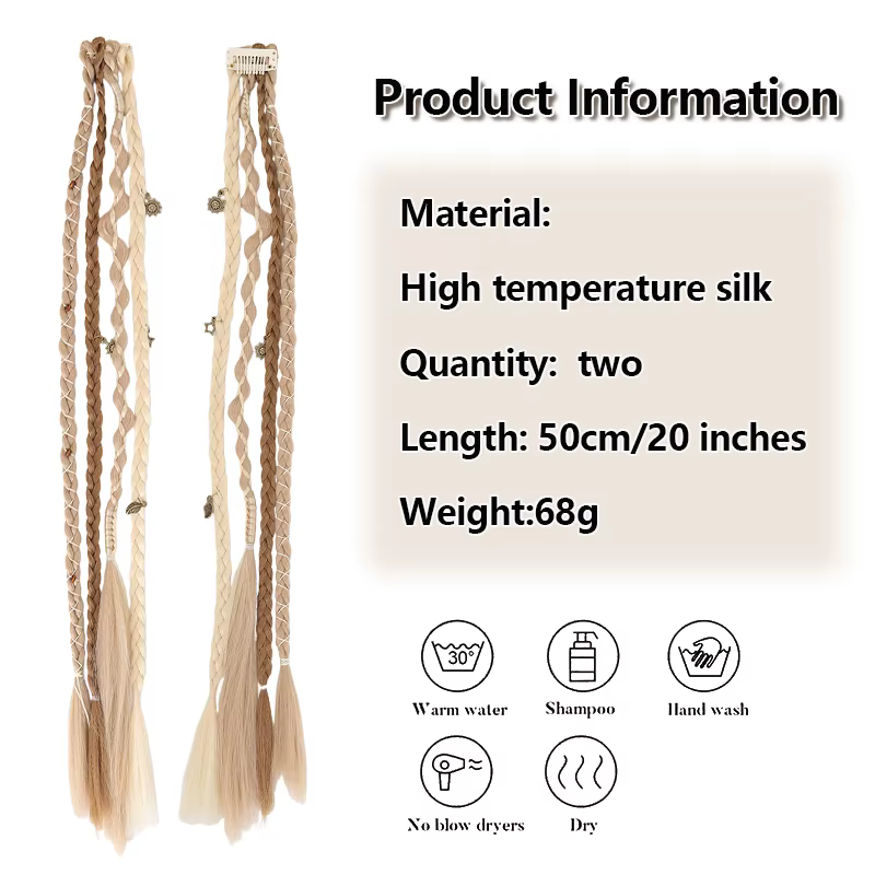 Lot de 2 extensions synthétiques tressées – Style à 4 brins avec accessoires charmants