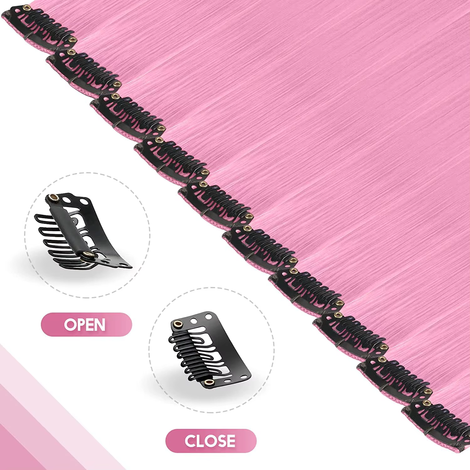 Extensions de cheveux synthétiques longues à clips