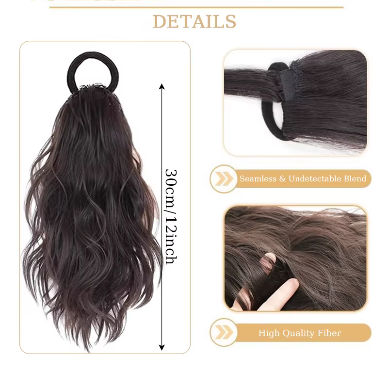 Extensions de queue de cheval de cheveux de 12 pouces perruque ondulée bouclée