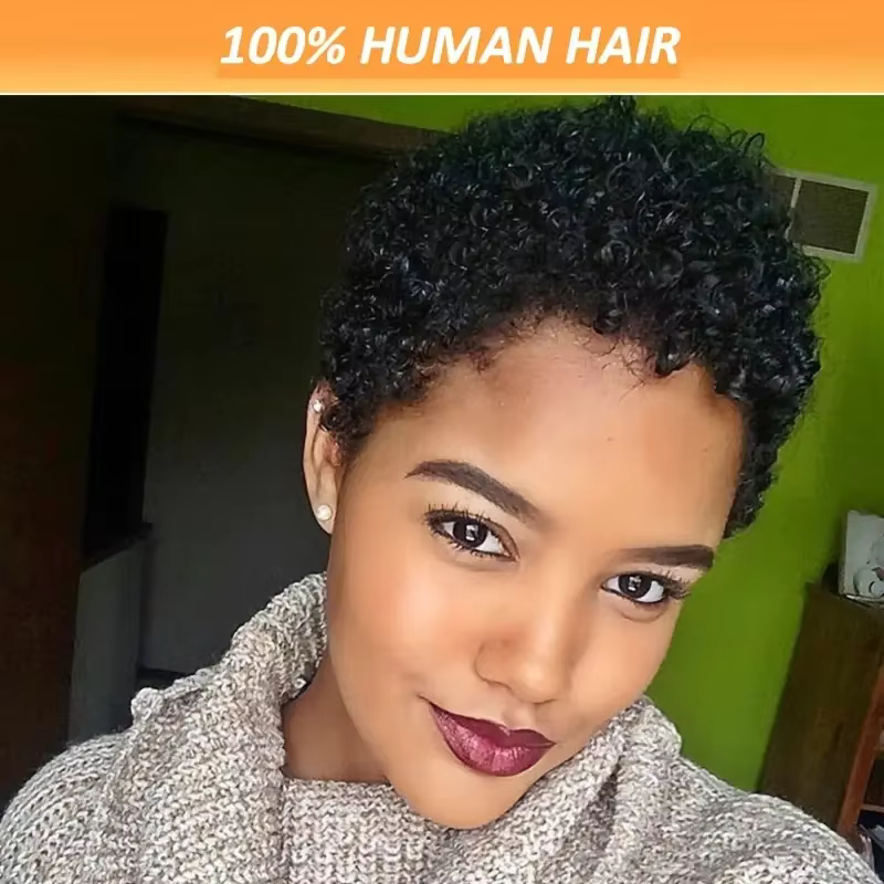 Perruques de cheveux humains bouclés courts pour les femmes pleine Machine faite