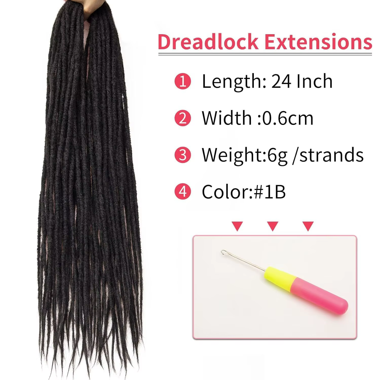24 "Extensions de dreadlocks Crochet cheveux pour femmes 10 brins tresses