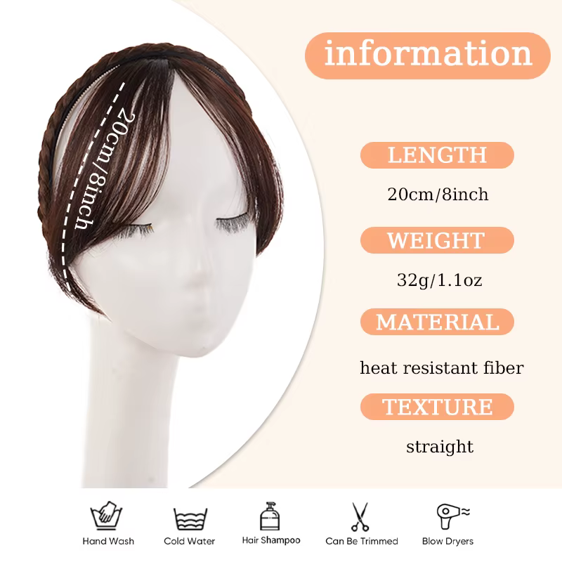 Bandeau tressé synthétique avec frange de cheveux