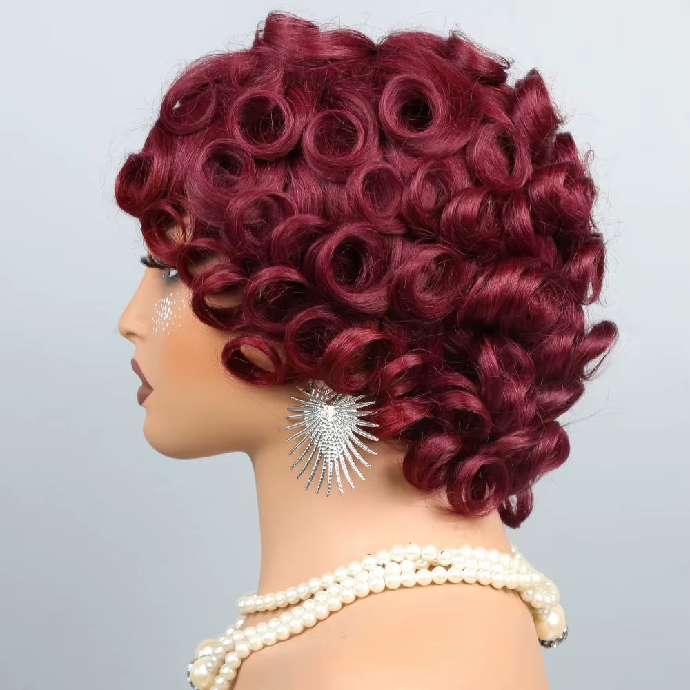 Perruques Courtes en Cheveux Humains Bourgogne 99J pour Femmes Noires