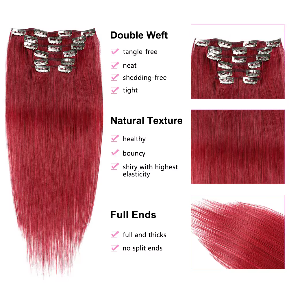 Extensions de cheveux humains à clipser pour femmes