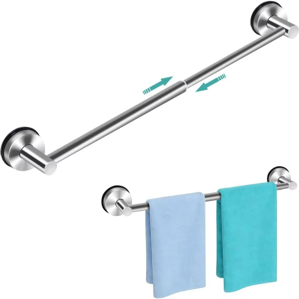 Porte-serviettes mural extensible en acier inoxydable à ventouse, sans perçage, à barre unique réglable
