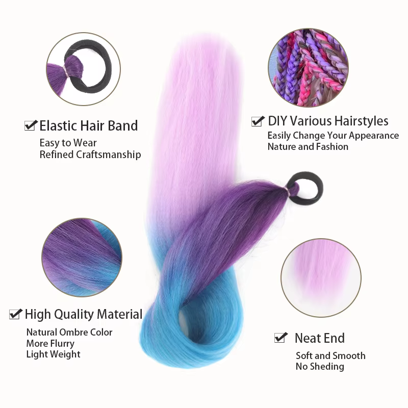 LUPU Extension de queue de cheval synthétique avec bandeau élastique pour cheveux 26 "longue