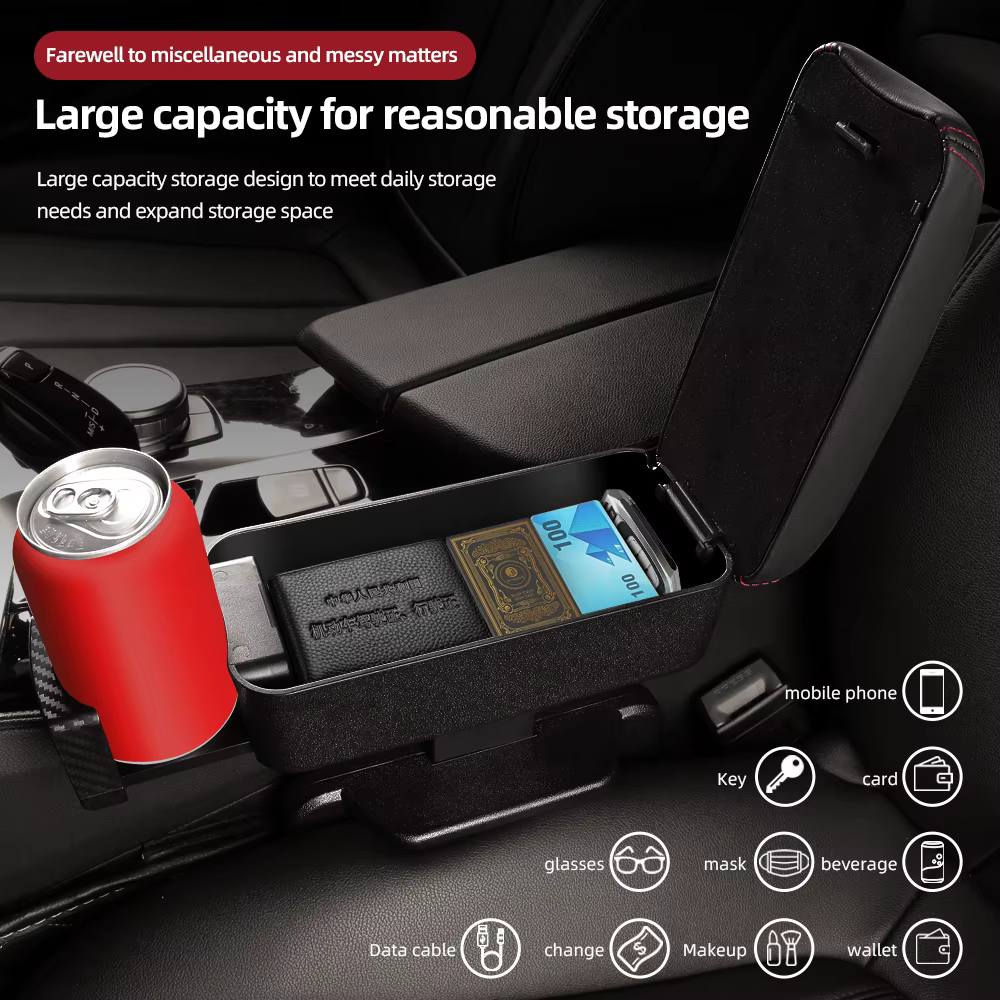 Organisateur de stockage d'espace de Console centrale de voiture réglable en hauteur avec plateau relevable Support de coude accoudoir pour SUV berline