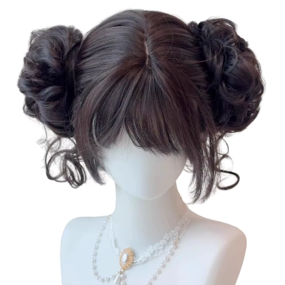Perruque de Cosplay Double chignons mignons pour femmes et filles