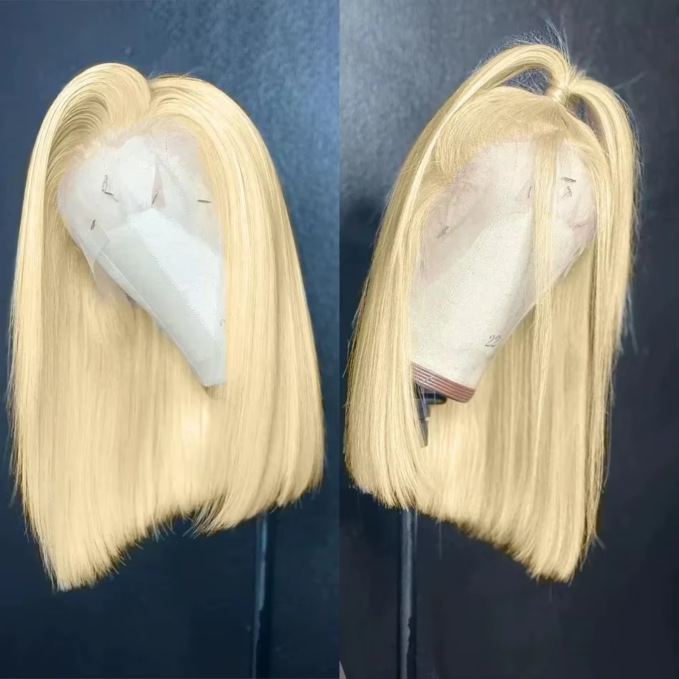 Perruque Bob Lace Frontal Wig courte et lisse, couleur blond miel 613, 13x4, Full HD, pre-plucked, nœuds décolorés, Cosplay, fête quotidienne pour femmes