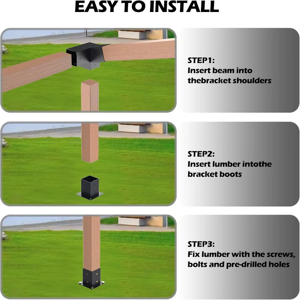 Heavy 15 °   Kit de supports pour pergola à toit incliné pour bois carré de 90*90 mm