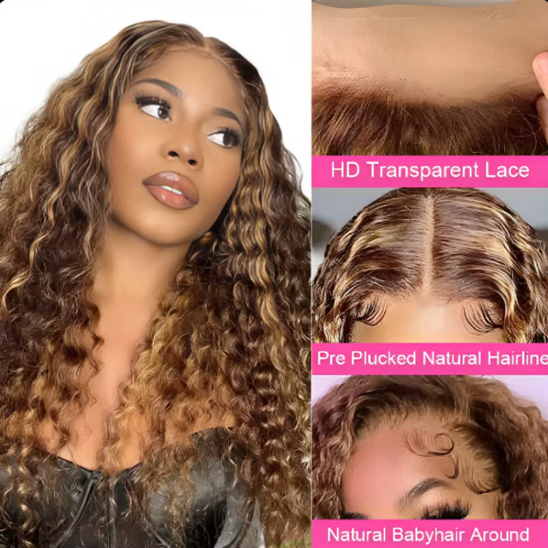 30 36 pouces bouclés mettre en évidence perruque cheveux humains miel blond 13x4 dentelle avant vague profonde 13x6 Hd