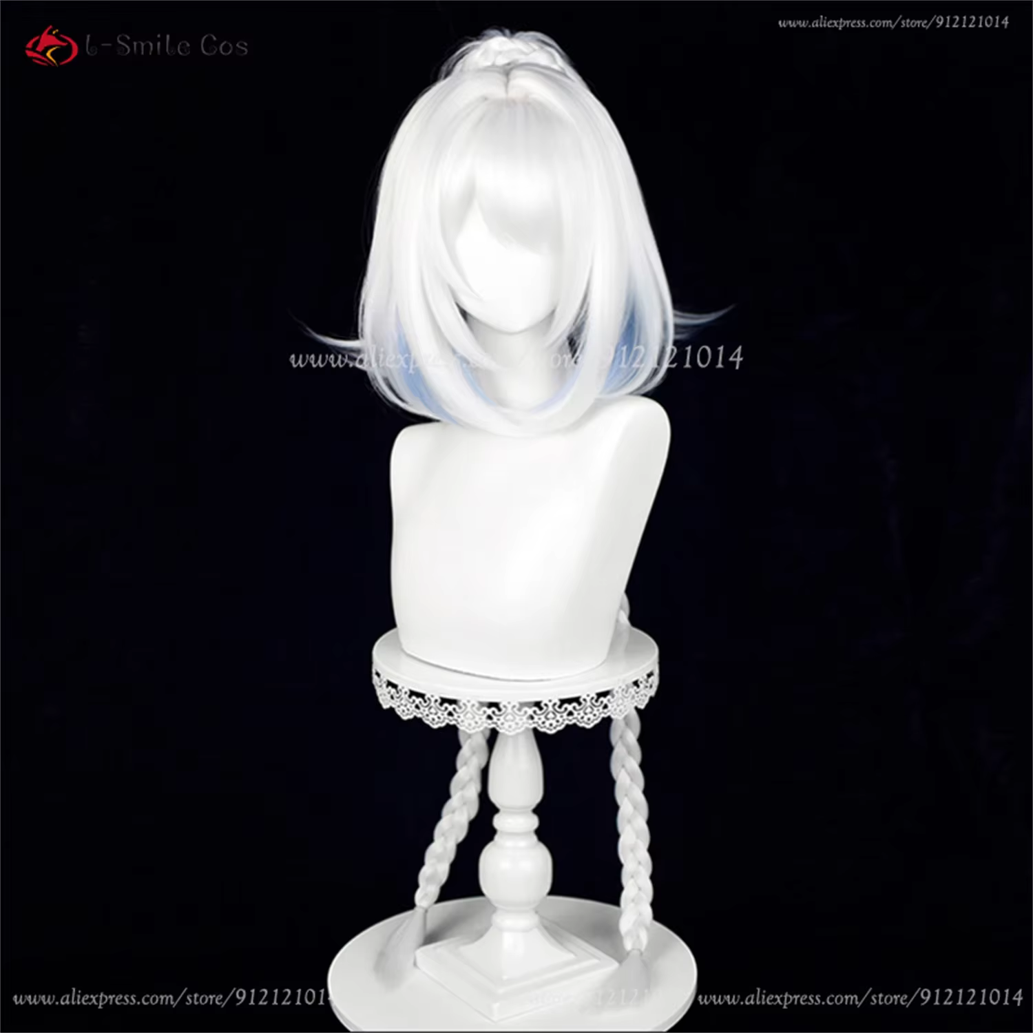 Mualani Cosplay perruque 110 cm de Long tressé blanc bleu perruques mixtes Meztli