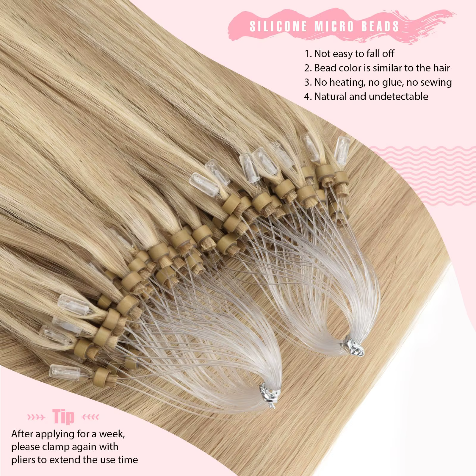 Extensions d'anneaux à micro-boucles de cheveux 100% humains