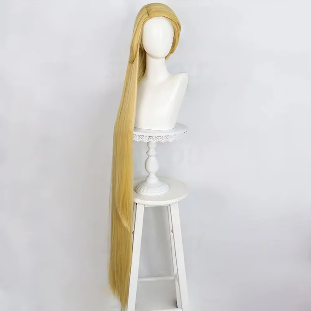 Raiponce Cosplay perruque film emmêlé princesse longue Blonde droite résistant à la chaleur cheveux Halloween Costume jeu de rôle perruques