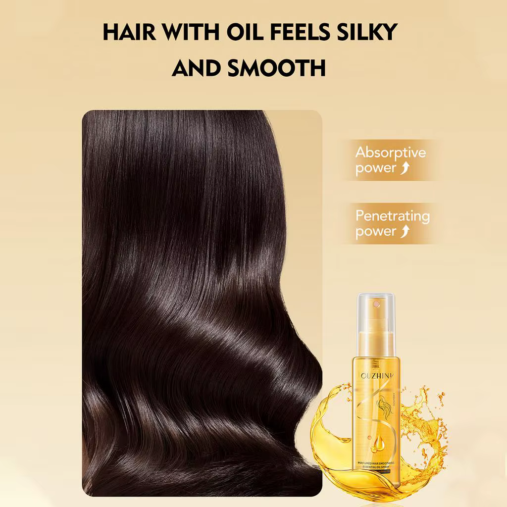 Le spray d'huile essentielle de soin capillaire nourrissant en profondeur peut augmenter la brillance et améliorer la réparation et les dommages causés par les cheveux
