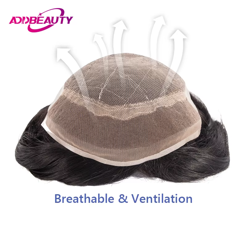 Toupet masculin dentelle suisse PU hommes prothèse capillaire indien perruque de cheveux humains mince système