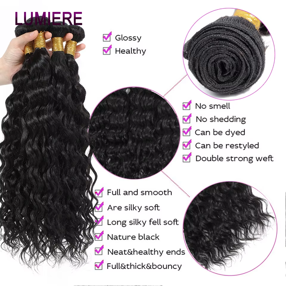 Bundles brésiliens de tissage de cheveux humains de vague profonde d'eau