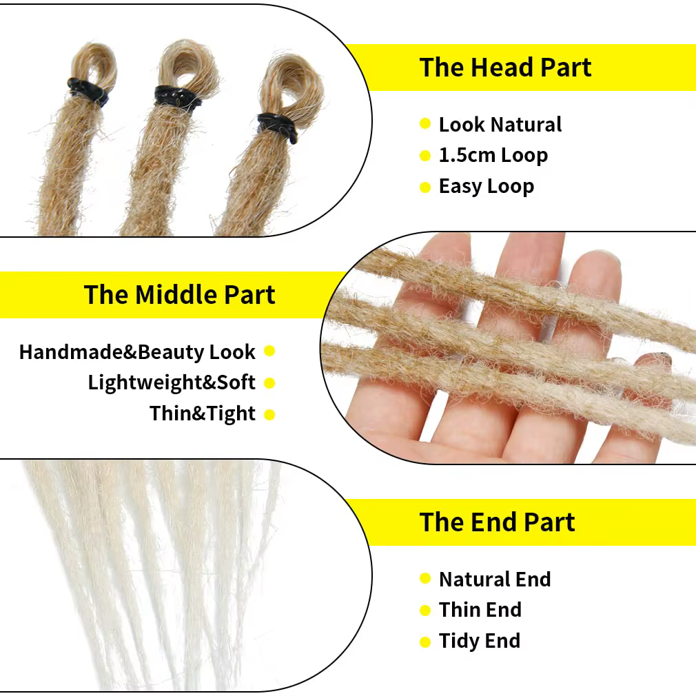 Extensions de dreadlocks synthétiques 24 pouces, 5 brins, à une extrémité, fines, pour crochet, dreadlocks hip-hop faites à la main