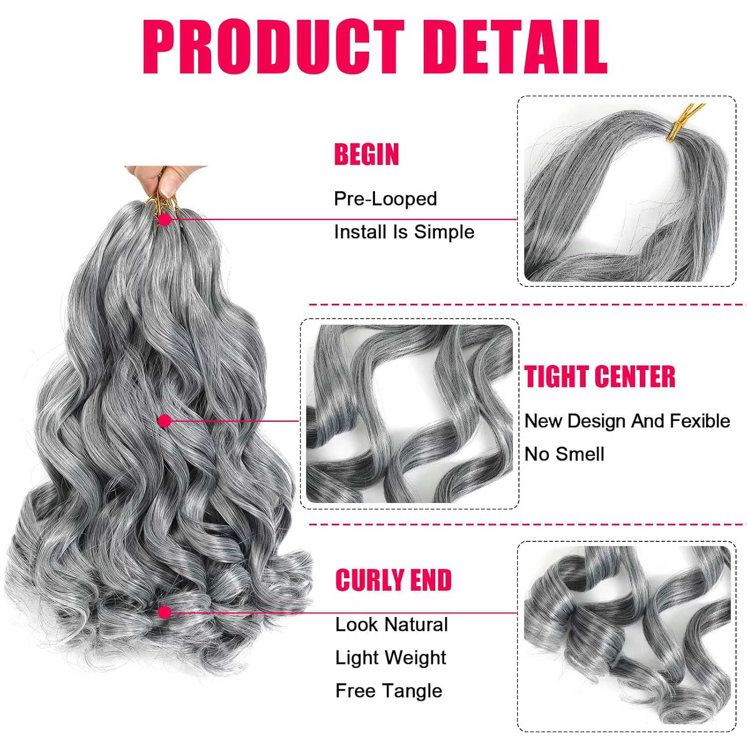 Cheveux bouclés français pour tresses