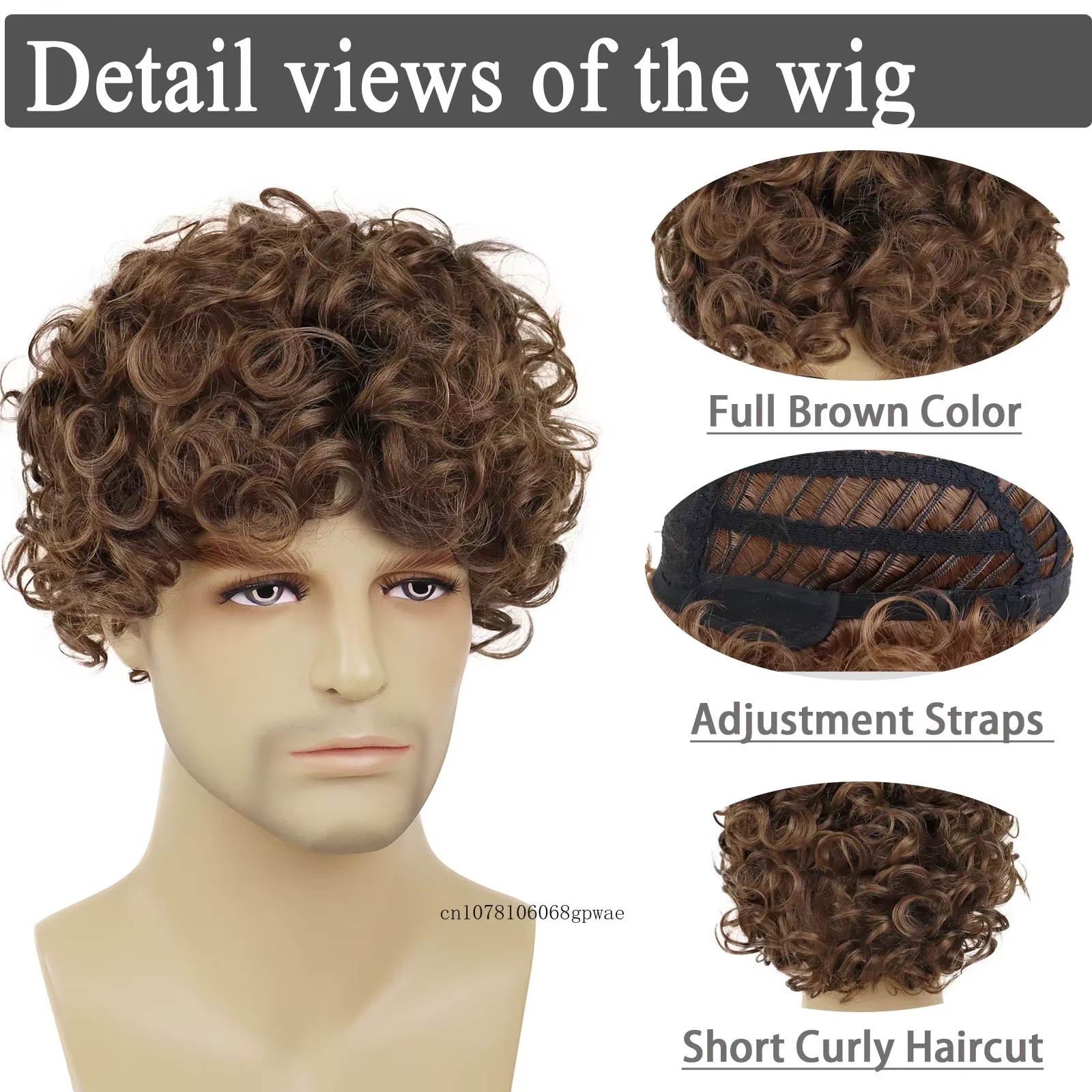 Perruque synthétique marron pour hommes
