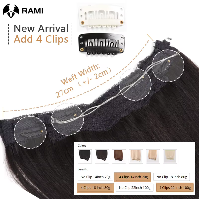 Extensions de cheveux naturels One Piece Fish Line 12-26 pouces # 1B/613 Noir à blond pour une ligne de séparation contrastante