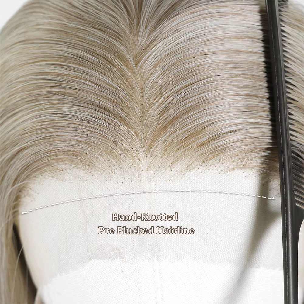Perruque courte bob blonde avec mèches pour femme