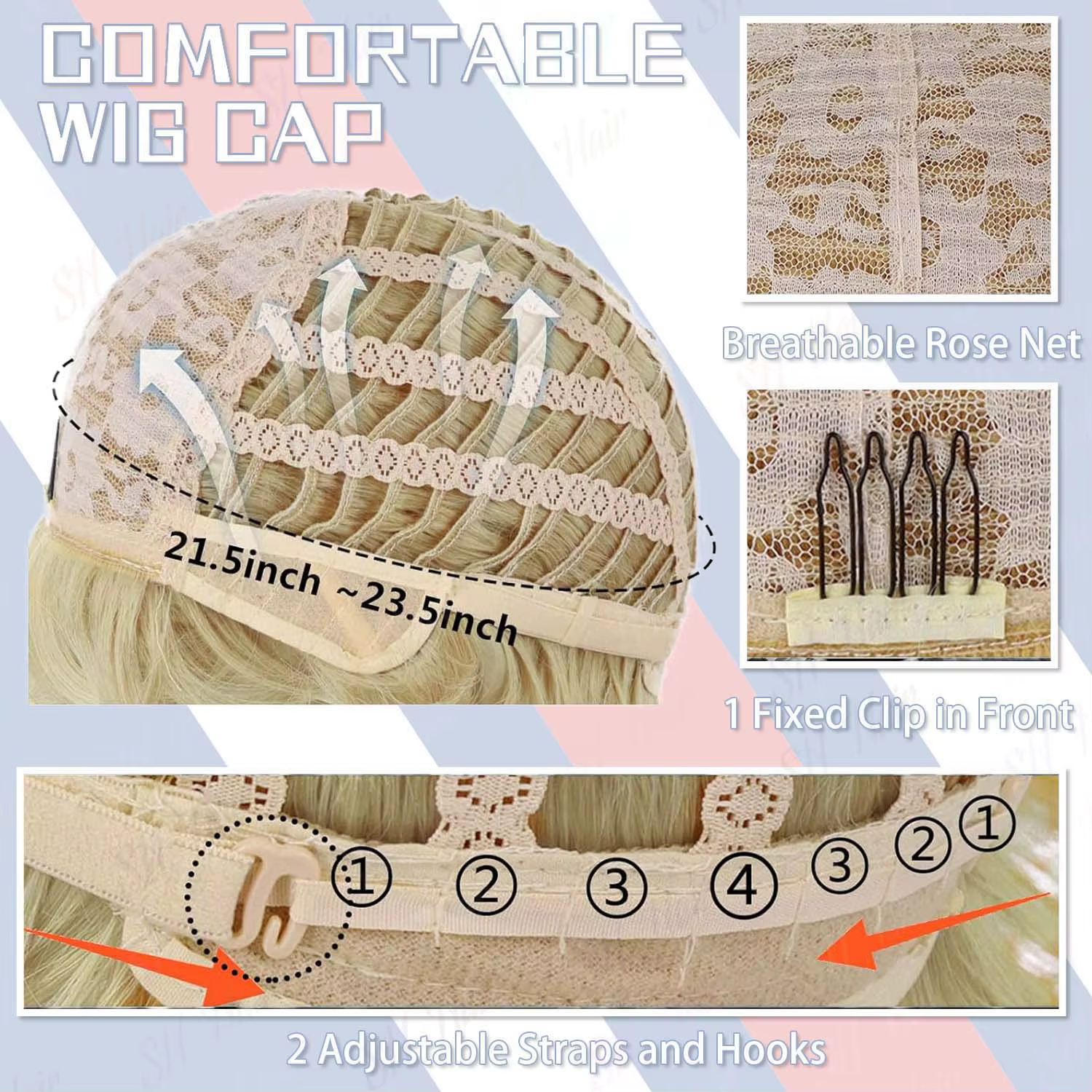 Perruque de Costume synthétique Blonde 3 pièces + épingle à drapeau + cravate rouge pour adultes