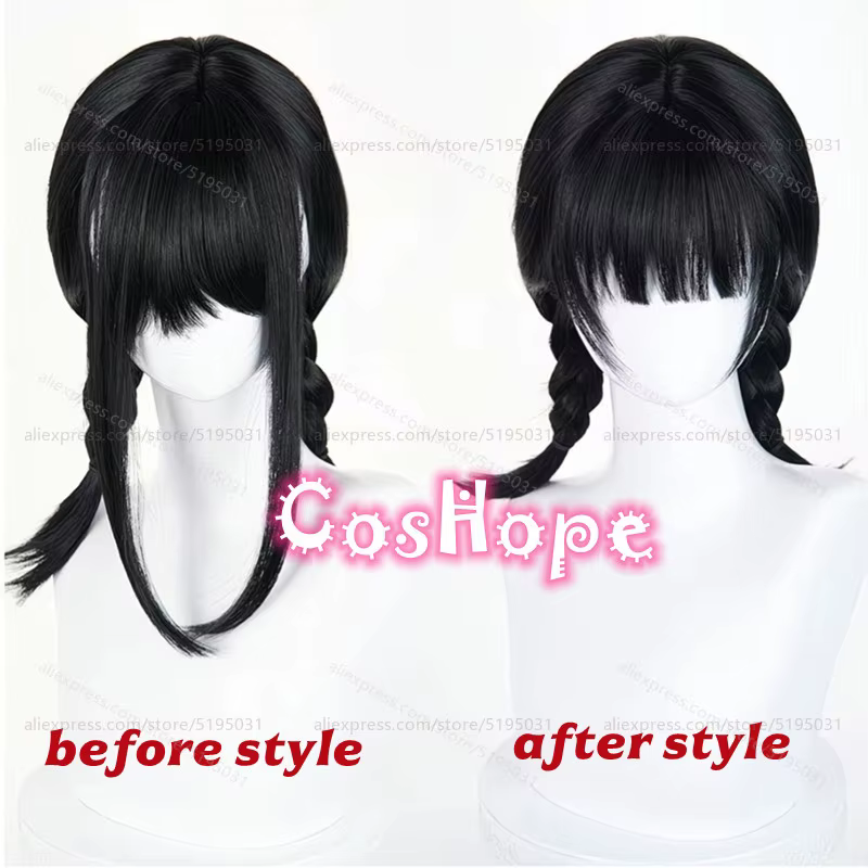 Sua – perruque de Cosplay synthétique courte pré tressée noire de 45cm