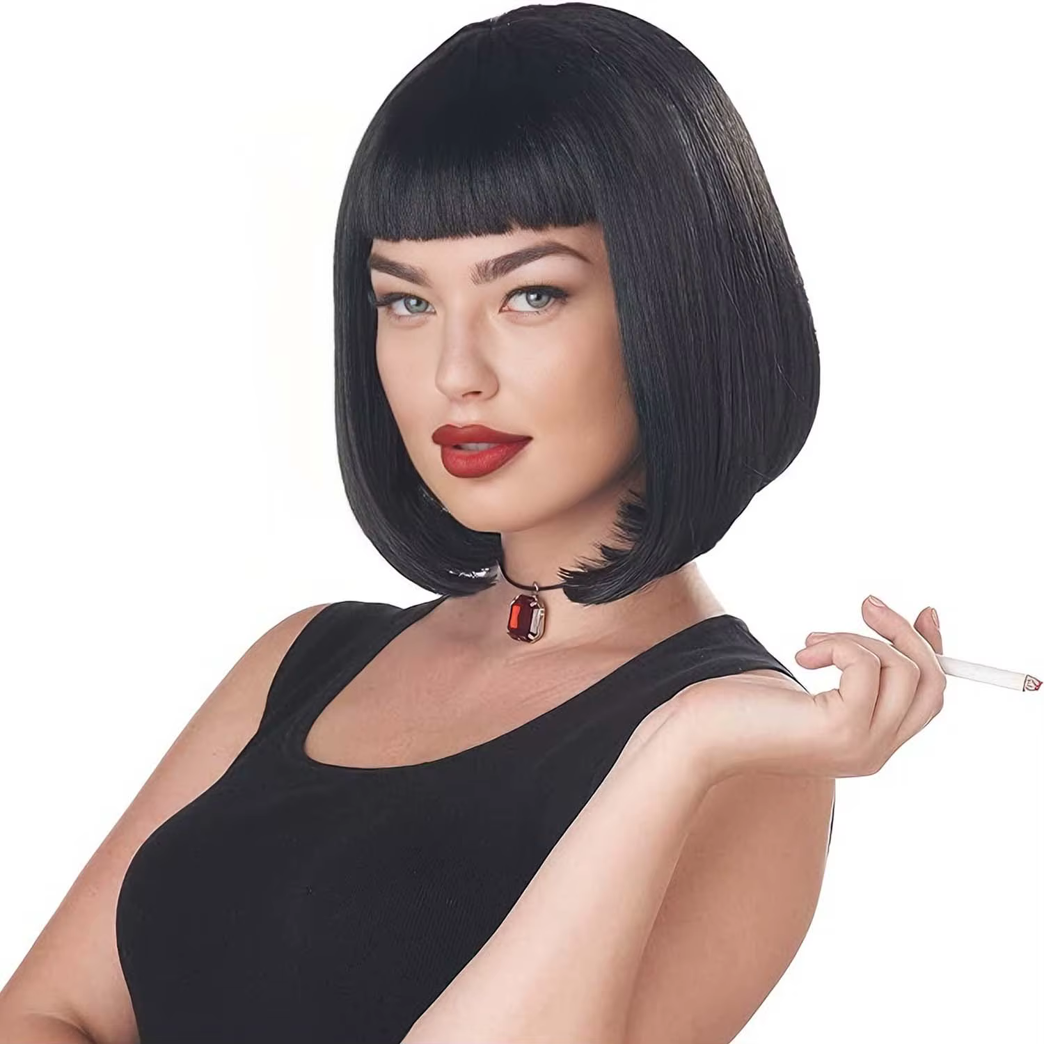 Perruques synthétiques noires Bob pour femmes