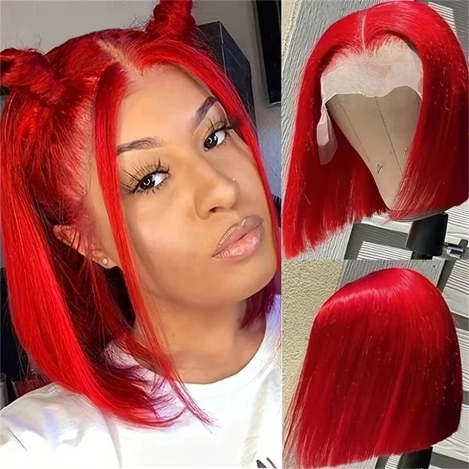 Perruque rouge chaude courte Bob droite dentelle avant