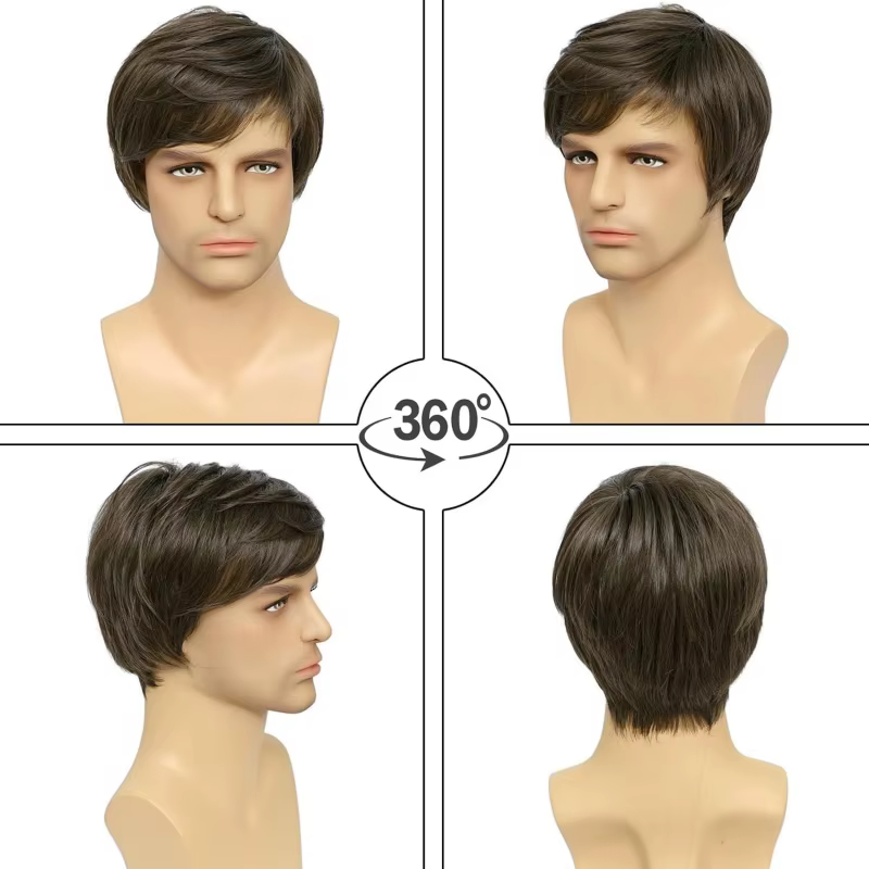 Perruques courtes brunes pour hommes