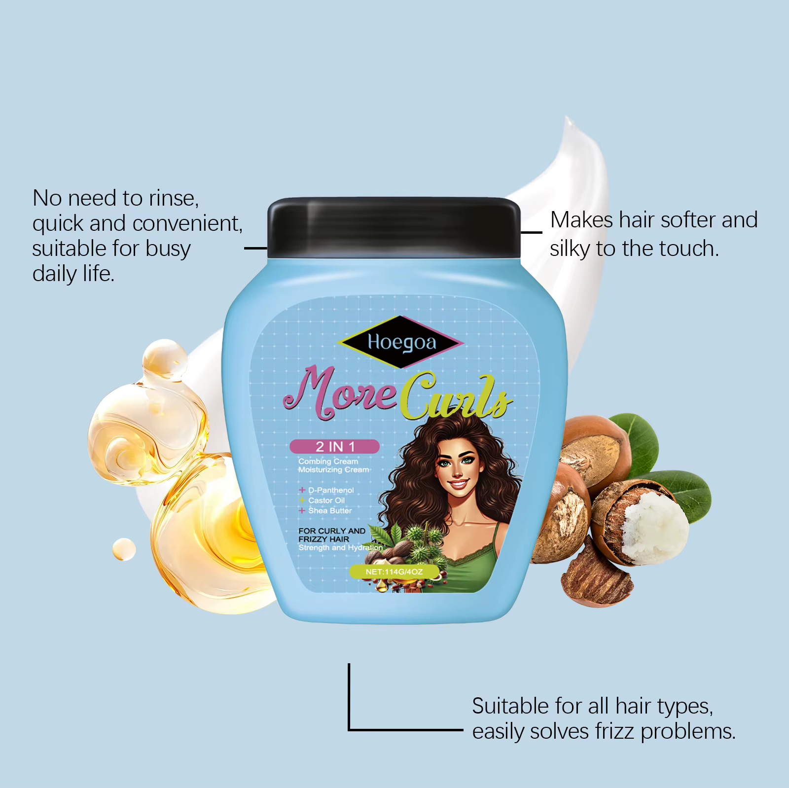 Crème revitalisante sans rinçage pour cheveux bouclés et secs