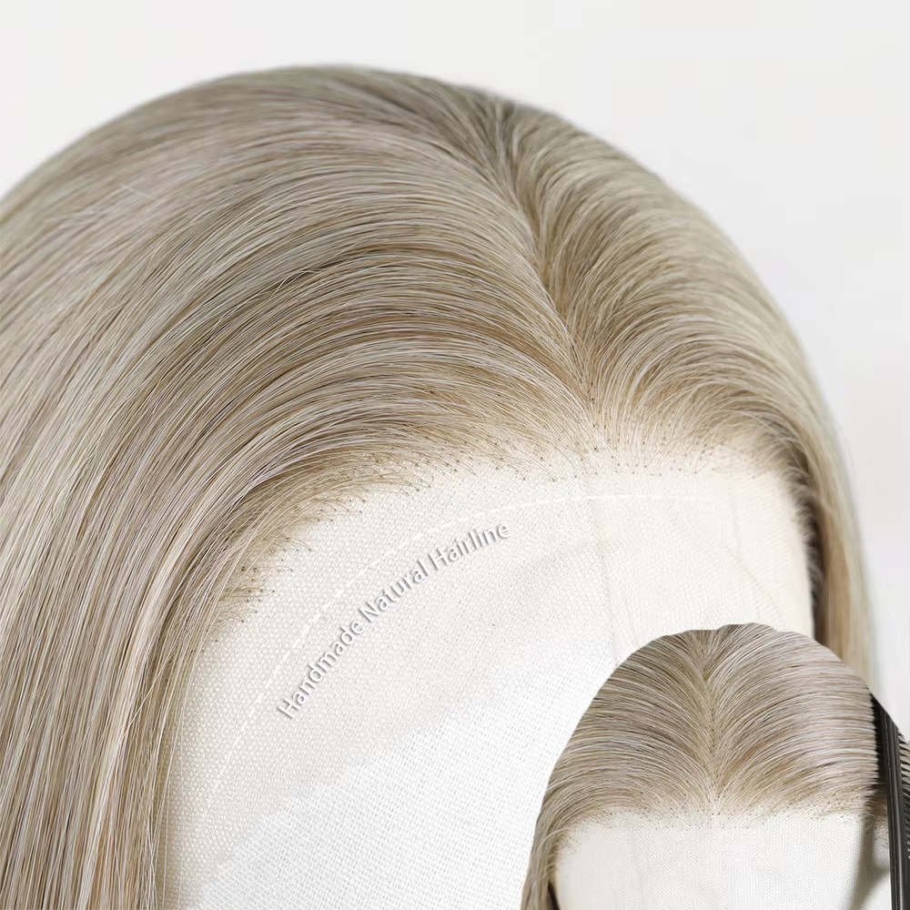 Perruque courte bob blonde avec mèches pour femme